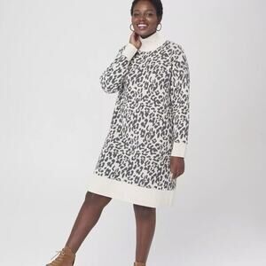 LOFT Cream Gray Leopard Wool Blend Sweater Dress XS